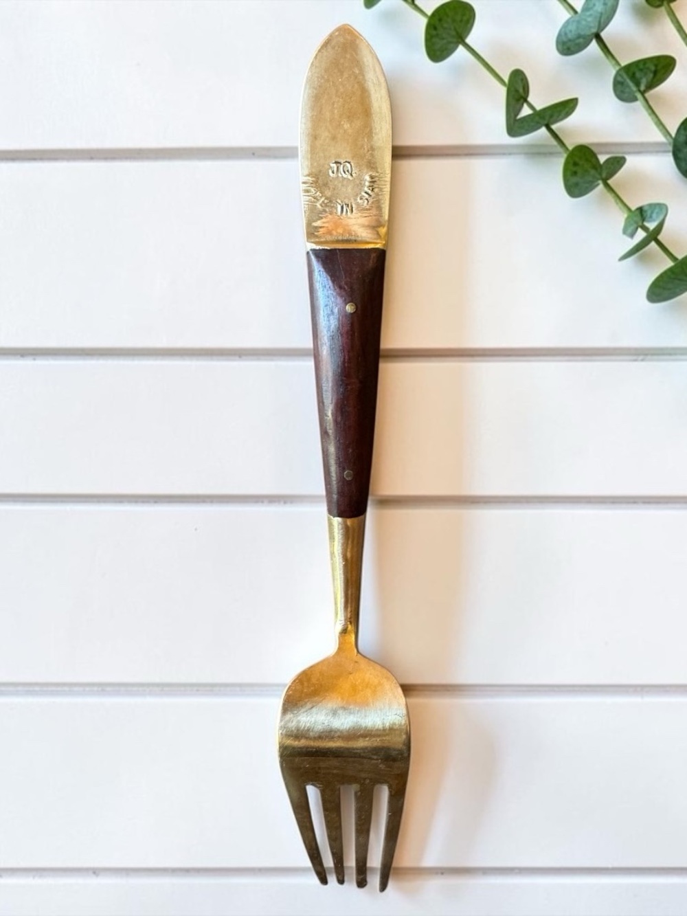 Vintage Siam Thai Brass & Rosewood Buddha Fork Mid Century Flatware - Picture 3 of 7